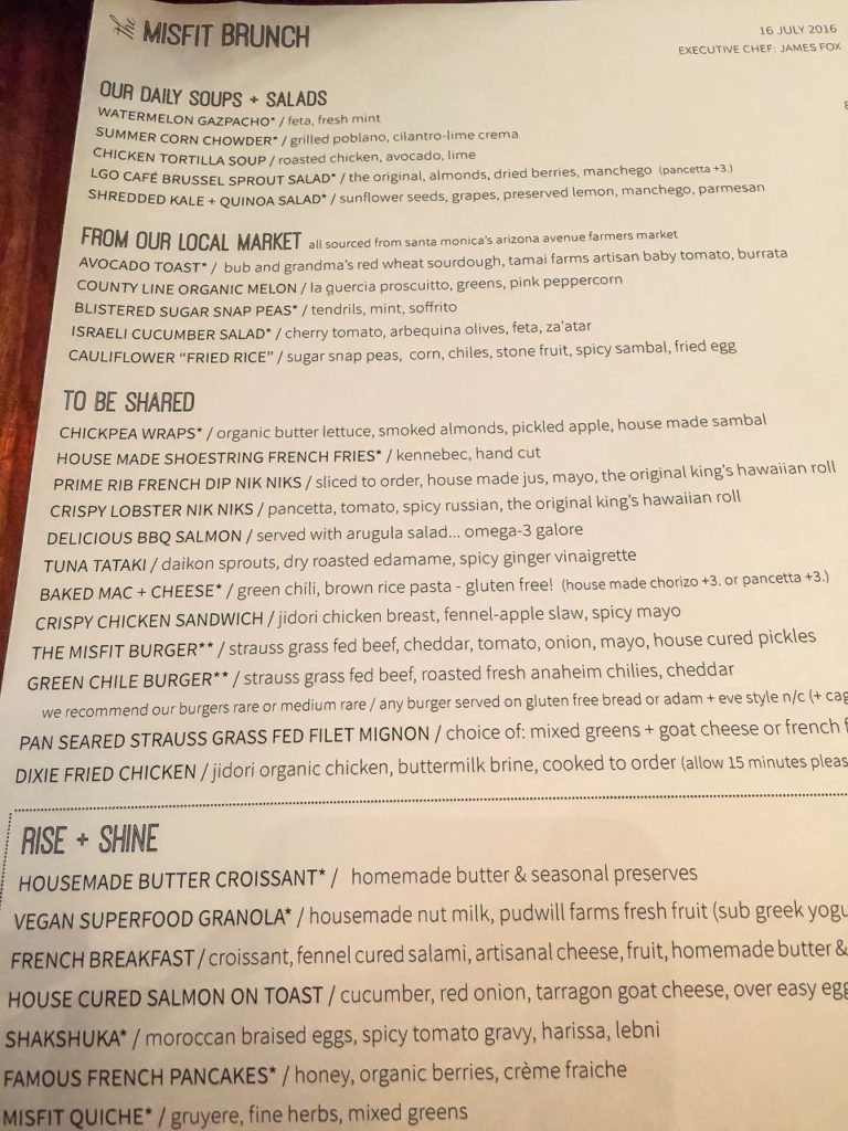 Misfit Restaurant Menu